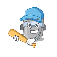 Poster - Attractive welding mask caricature character playing baseball