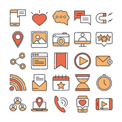 Poster - social media digital internet network communicate technology line and fill design icons set