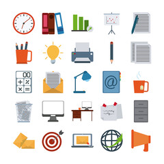 Canvas Print - office supply stationery work business flat style icons set