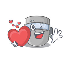 Sticker - A sweet welding mask cartoon character style holding a big heart