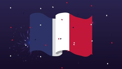 Wall Mural - happy bastille day celebration with france flag and fireworks