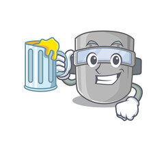 Poster - A cartoon concept of welding mask with a glass of beer