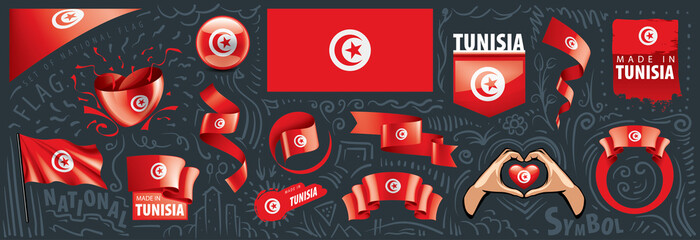 Vector set of the national flag of Tunisia in various creative designs