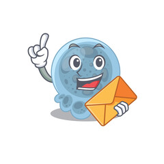 Sticker - A picture of cheerful pasteurella caricature design concept having an envelope