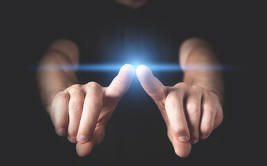 Wall Mural - closeup. man touching in virtual screen