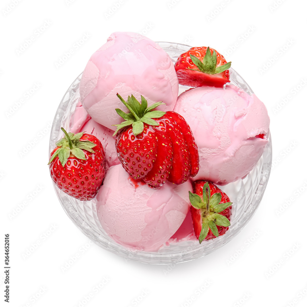 Bowl with tasty ice cream on color background