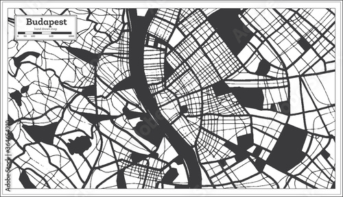 Fotografía Budapest Hungary City Map in Black and White Color in Retro Style