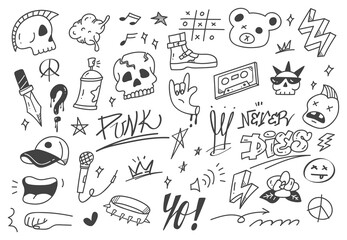 Poster - Set of graffiti doodle, punk music hand drawn scribble 