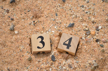 Number 34, number cube in natural concept.	
