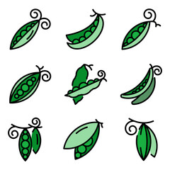 Sticker - Peas icons set. Outline set of peas vector icons thin line color flat on white