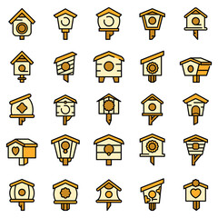 Canvas Print - Bird house icons set. Outline set of bird house vector icons thin line color flat on white