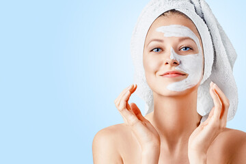 Wall Mural - cosmetology, skin care, face treatment, spa and natural beauty concept. woman with facial mask.