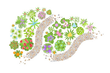 Wall Mural - Landscape design. Top view. Path and flower beds. View from above.