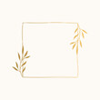 Squared botanical frame. Hand drawn  golden borders. Vector isolated illustration.