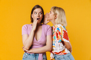 Poster - Portrait of two cheerful lovely girlfriends standing