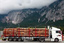 Truck Transports Wood From Italy To Austria