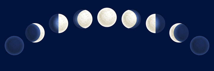Moon phases illustration, celestial space planet poster background
