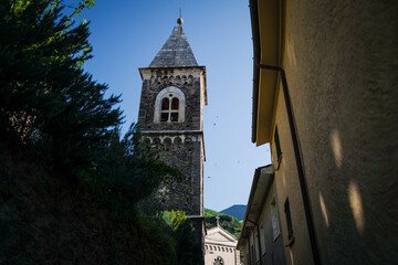 church steeple at sunset