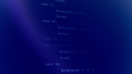 Wall Mural - close up monitor of developing programming and coding technologies.