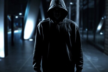 Wall Mural - Thief in black clothes on night background