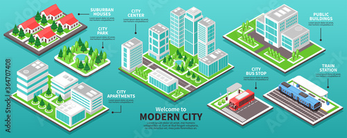 Fotomural Isometric Modern City Infographics