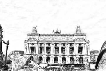 drawing style representing one of the historic buildings in the center of Paris