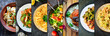 © Anastasiia K. - Collage of various food. Meat dishes and vegetable dishes. Menu. Food on the plates.