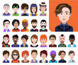 © Sky - Set of people icons in flat style with faces. Vector women, men with color background