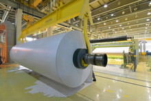 Paper Mill: Production Of Paper Rolls For The Printing Industry - Paper Rolls In A Factory