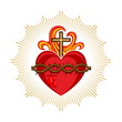 Sacred Heart of Jesus Christ, Lord and Savior of the world. Cross in the flame of the Holy Spirit, crown of thorns and holy blood.