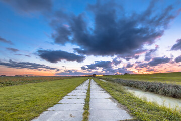 Canvas Print - Trail under sunset netherlands