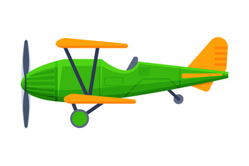 Sticker - Retro Green Biplane, Flying Aircraft Vehicle, Air Transport Vector Illustration