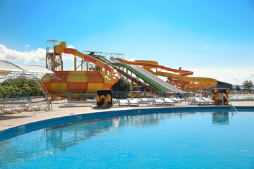 Canvas Print - Water park with swimming pool. Summer vacation