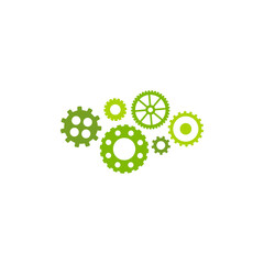 Canvas Print - Gears icon isolated on white background. Combination of pinions of bright green colors.