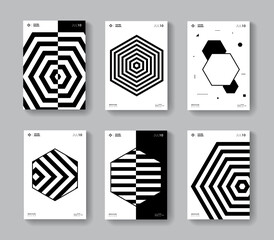 Poster - Minimal geometric covers set. Collection monochrome hexagon shape posters.