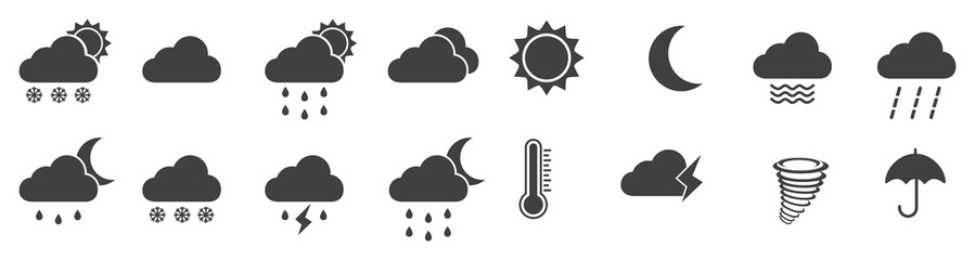 weather icons set, weather isolated on a white background. clouds logo and sign, vector illustration