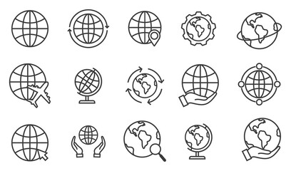 Wall Mural - globe related outline icon set. vector illustration