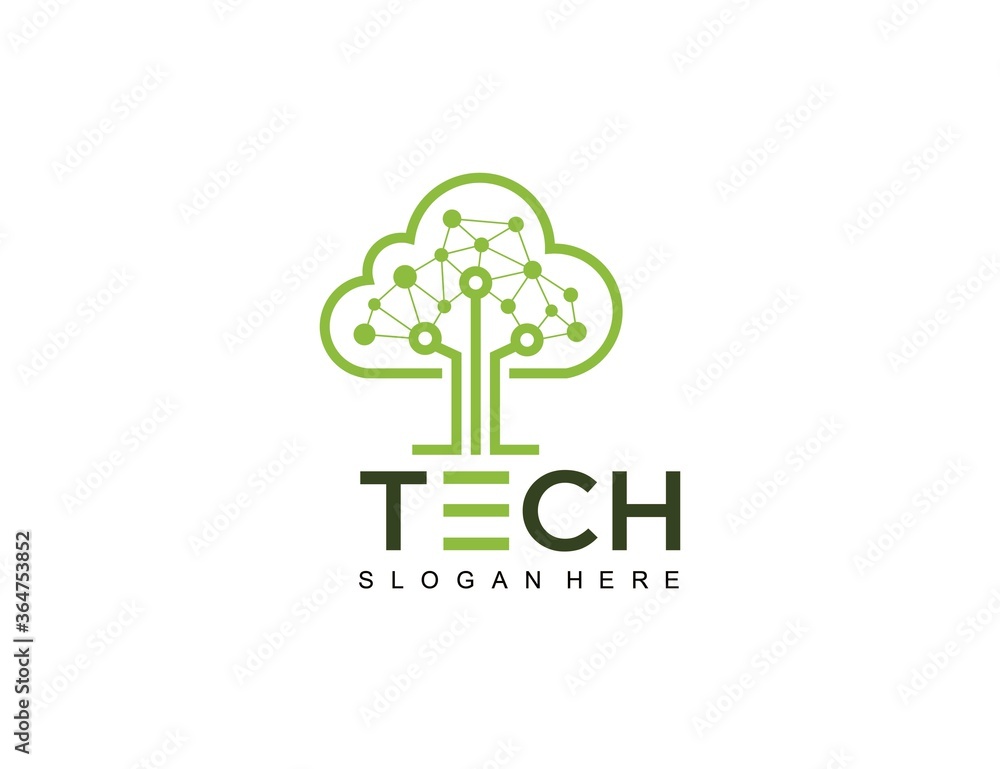 tech tree cloud idea logo icon symbol inspiration template Stock Vector ...