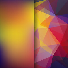 Wall Mural - Background made of yellow, red, purple triangles. Square composition with geometric shapes and blur element. Eps 10