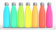 © tiero - stainless steel bottles with different colors on a white background.