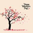Happy valentine's day card with tree, hearts, birds.