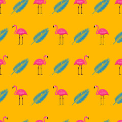 Canvas Print - Pink Flamingo Seamless Pattern Background. Vector Illustration