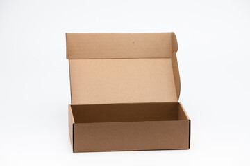 Packing cardboard boxes on white background stack or open