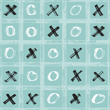 Hand Painted Background With Cross Marks And Circles. Tic Tac Toe Game Seamless Pattern. Vector Illustration
