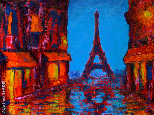 Paris evening street art painting Canvas Print