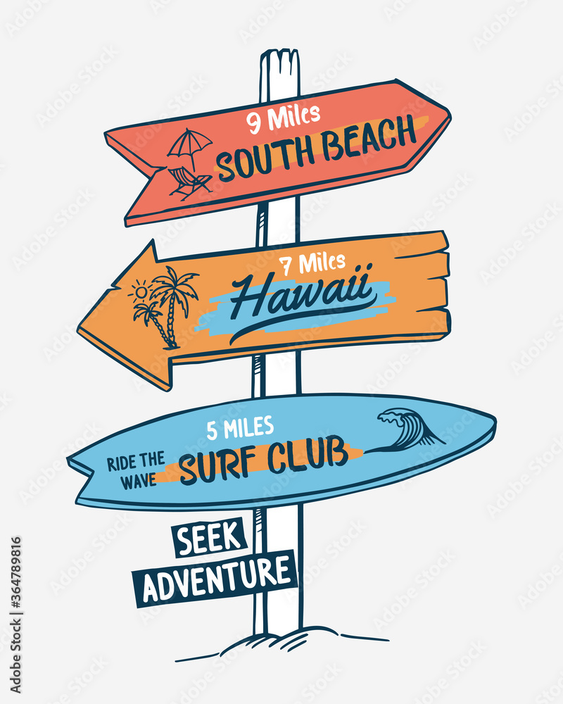 Signboard on a beach concept. For t-shirt and other uses Stock Vector ...