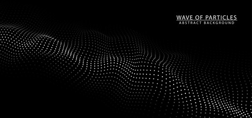 Digital dynamic wave of particles. Big data visualization. Vector abstract black futuristic background.
