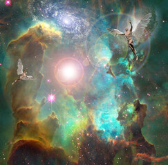Wall Mural - surrealism. men with wings symbolizes angels in space. 3d rendering