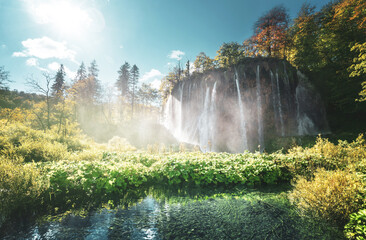 Canvas Print - waterfall in forest, Plitvice Lakes, Croatia