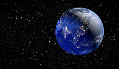Wall Mural - planet earth. glow of cities in india and china. 3d rendering